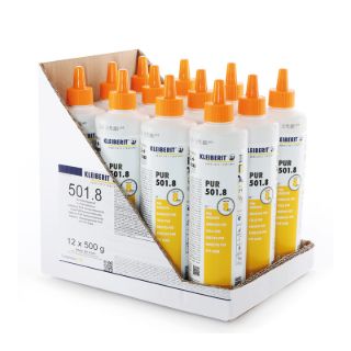 501.8 1K PUR Leim D4 Karton mit 12 Flaschen je 0,5 kg