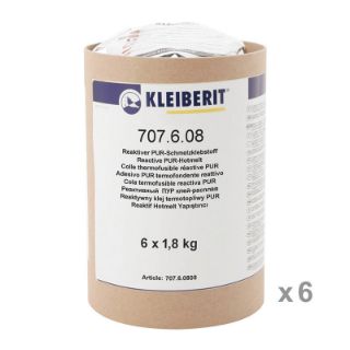 707.6.08 PUR Kantenschmelzklebstoff - transparent-farblos Karton mit 6 Hülsen je 1,8 kg